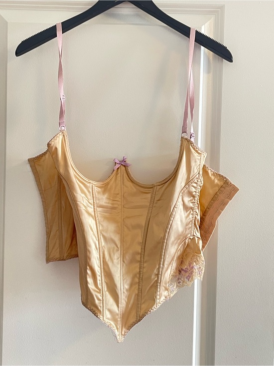Roberto Cavalli Other - Vintage Roberto Cavalli Champagne Corset Bustier w Purple Lace